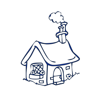 Neon Outline Cottage Illustration PNG