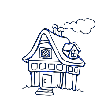 Neon Outline Cottage Illustration PNG