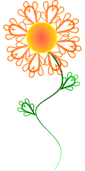 Neon Outline Flower Art PNG