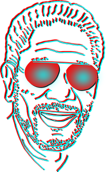 Neon Outline Man Portrait PNG