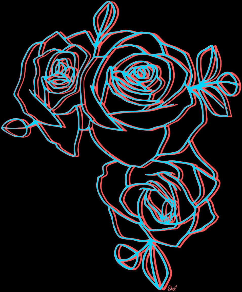 Neon_ Outline_ Roses_ Art PNG