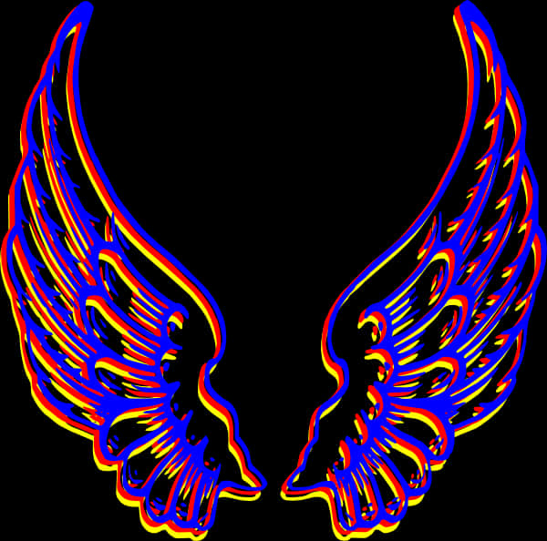 Neon Outlined Angel Wings PNG