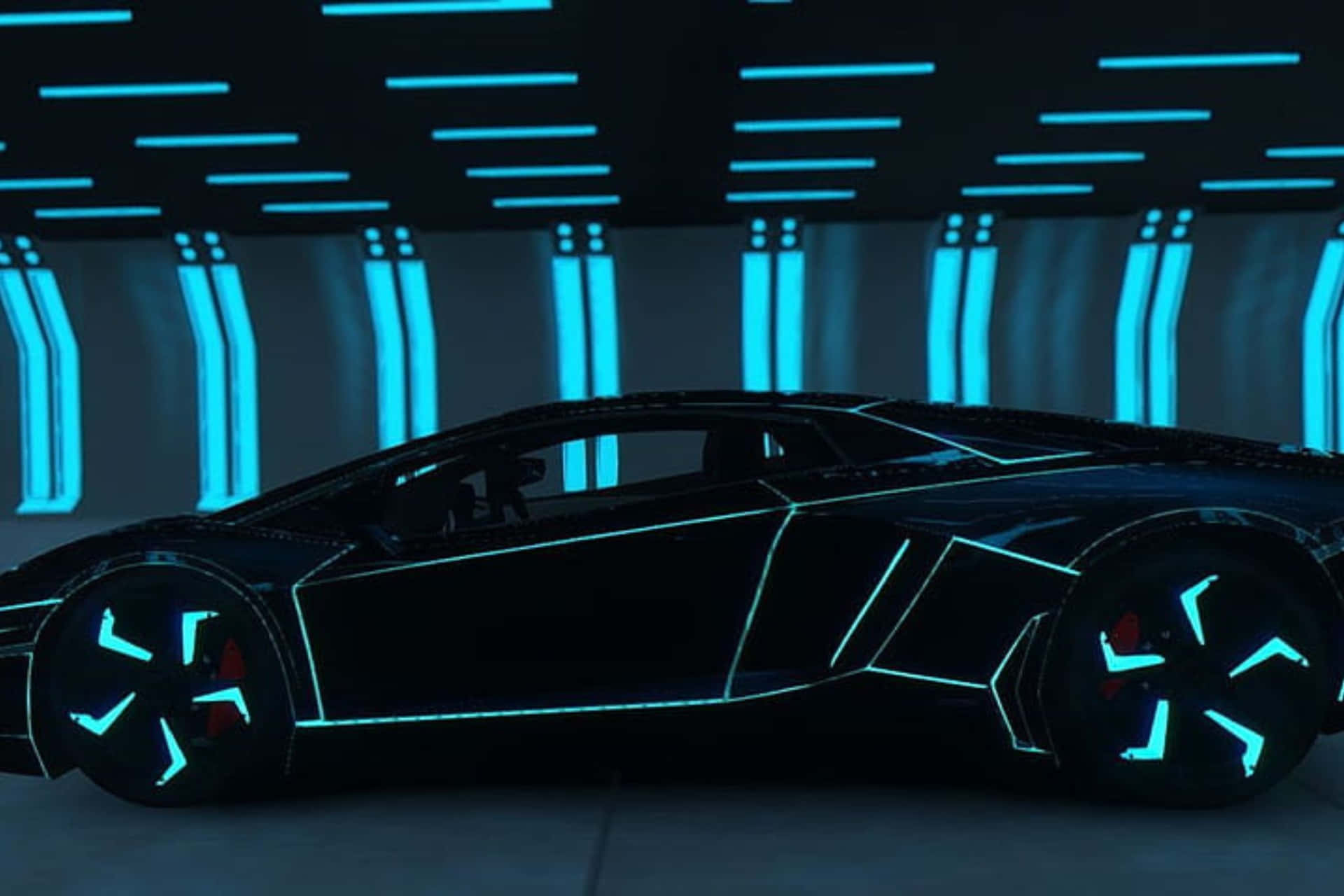 Neon Outlined Black Lamborghini Wallpaper