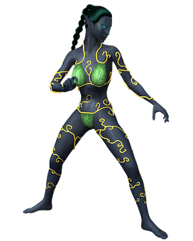Neon Outlined Fantasy Female Figure PNG