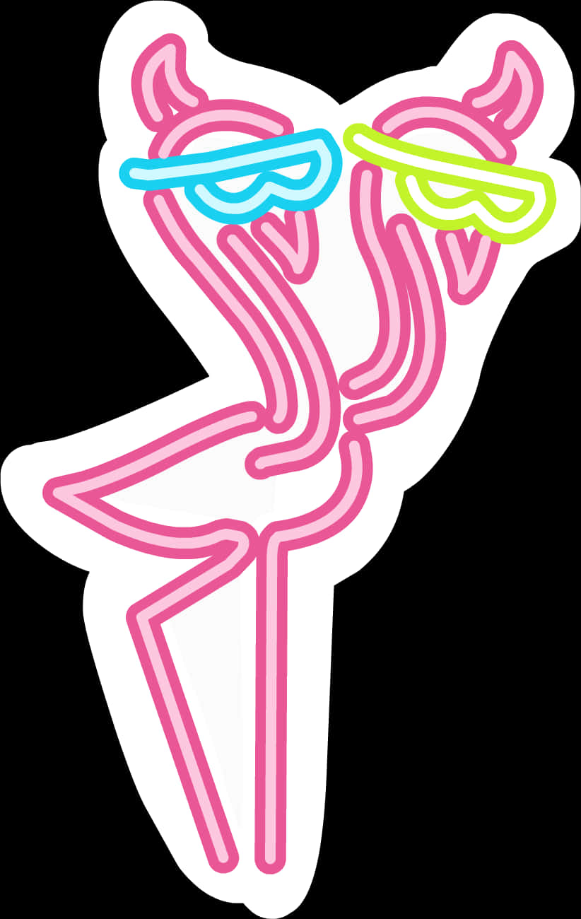 Neon Outlined Flamingo Decal PNG