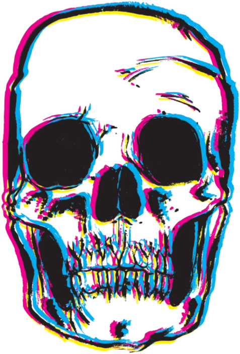 Neon Outlined Skull Art PNG