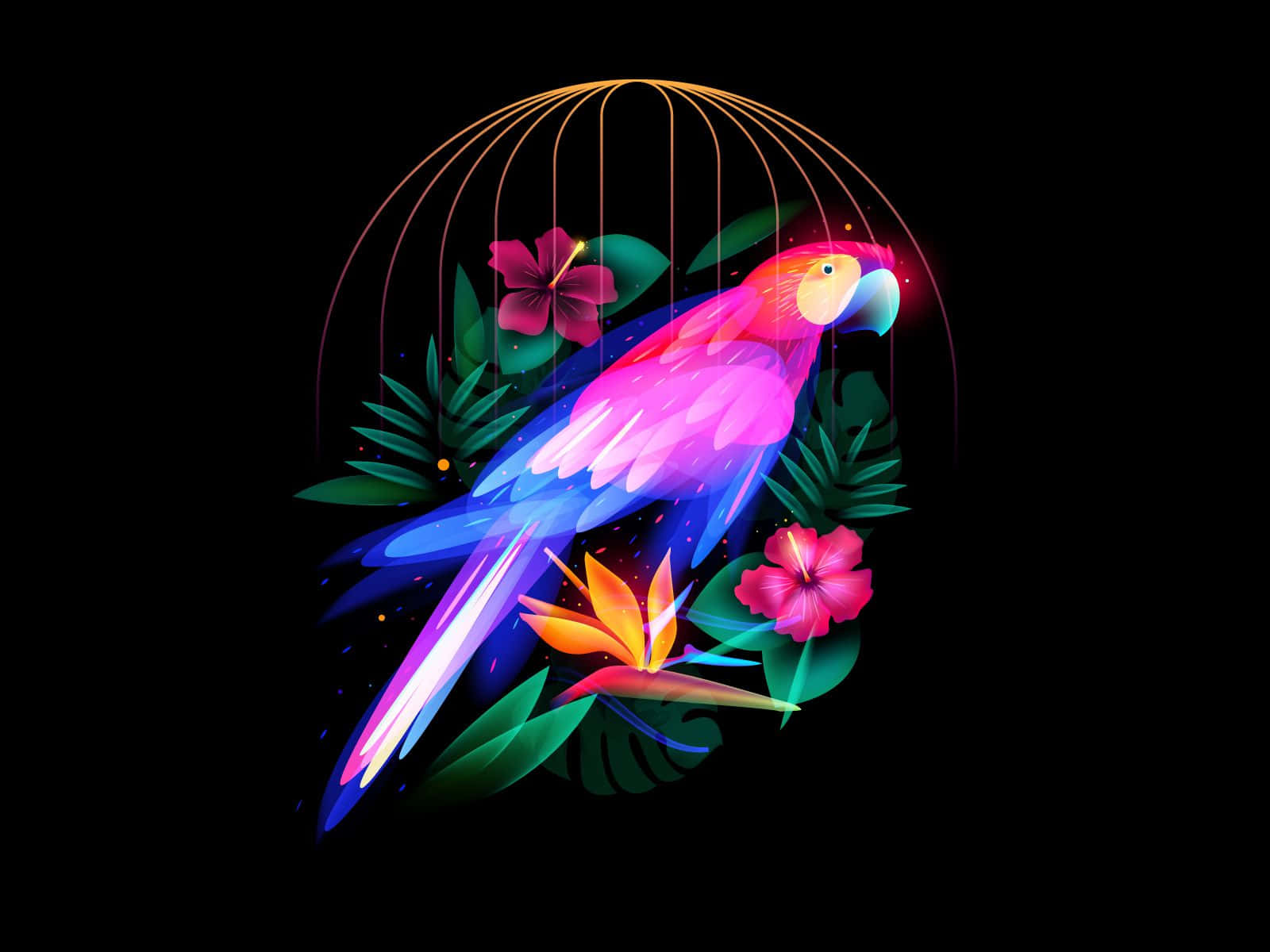 Neon Parrotin Tropical Flora Wallpaper