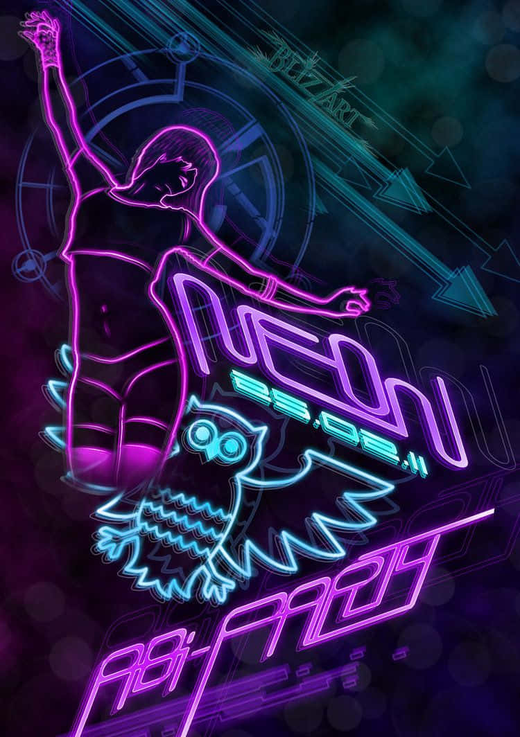 Neon Party Dancerand Owl Artwork Wallpaper