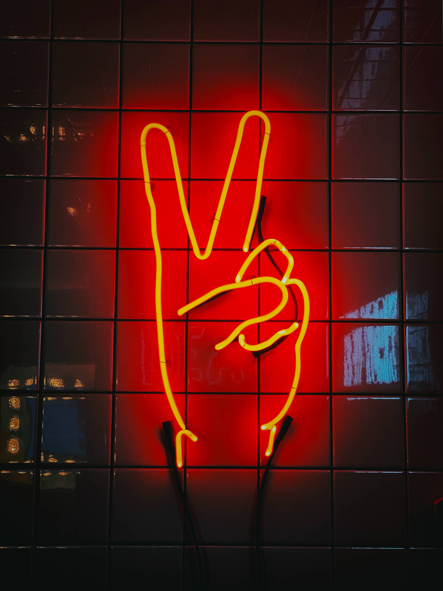 Neon Peace Signage In Red Wallpaper