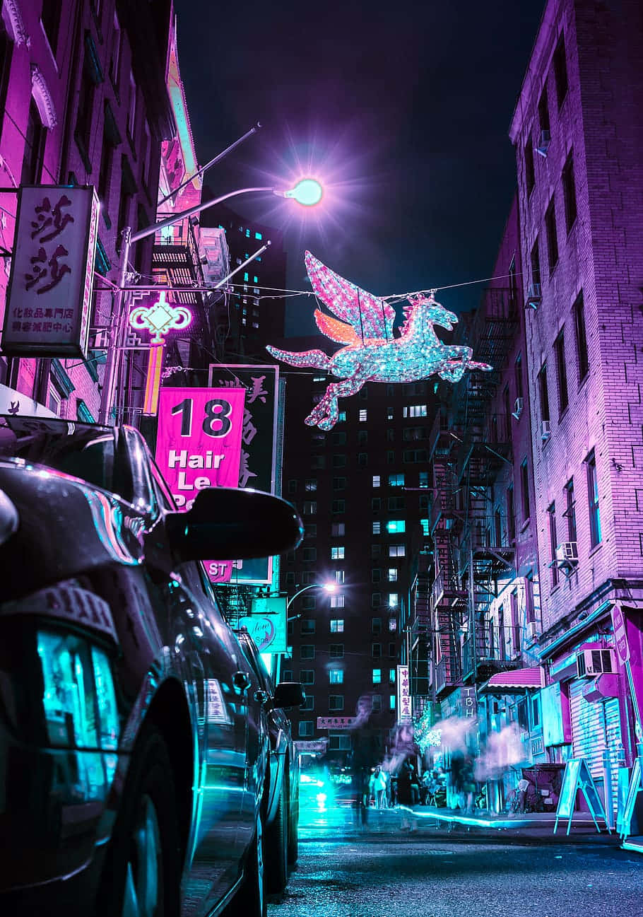 Neon Pegasus Urban Nightscape.jpg Wallpaper