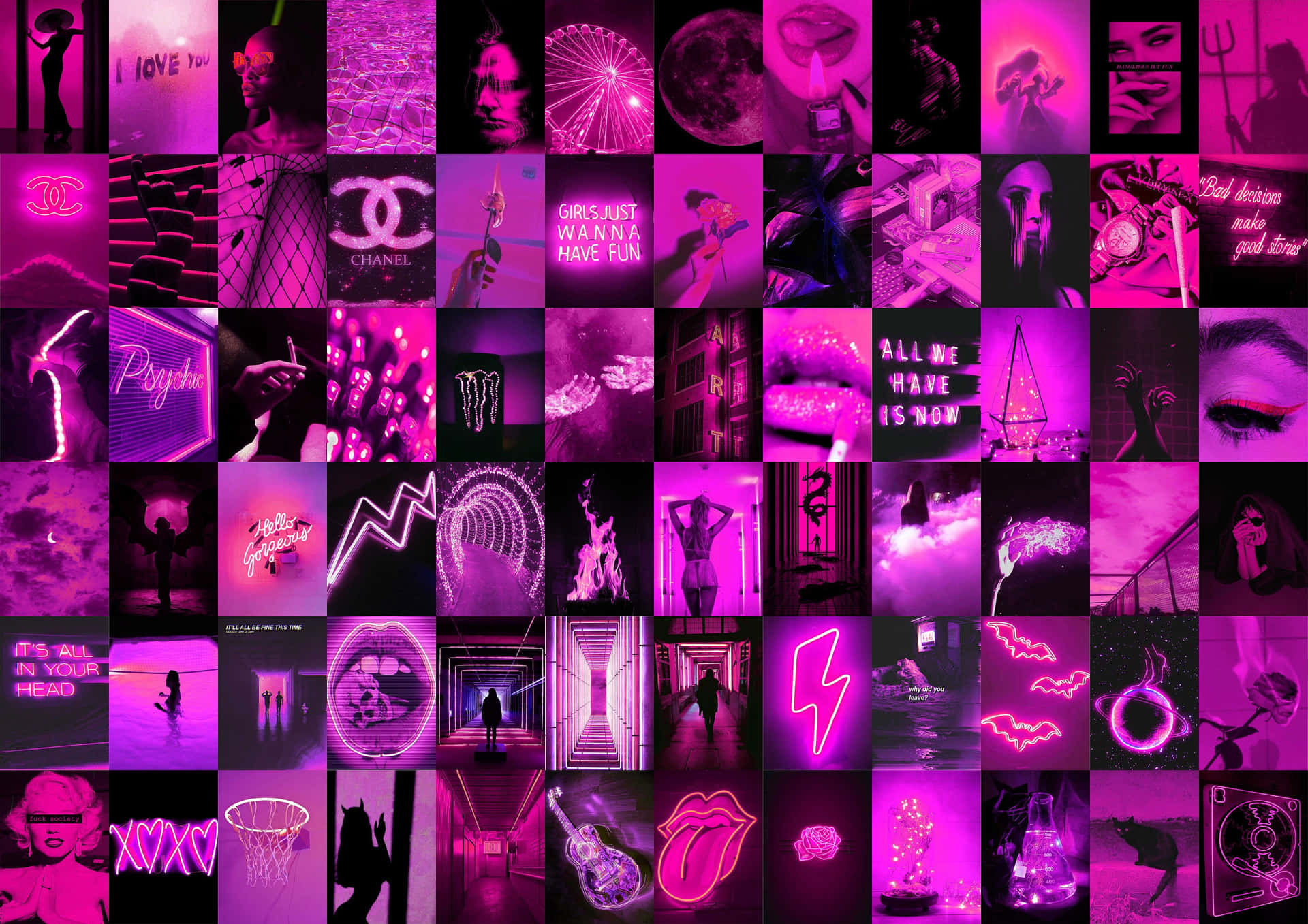 Neon Pink Aesthetic Collage Wallpaper