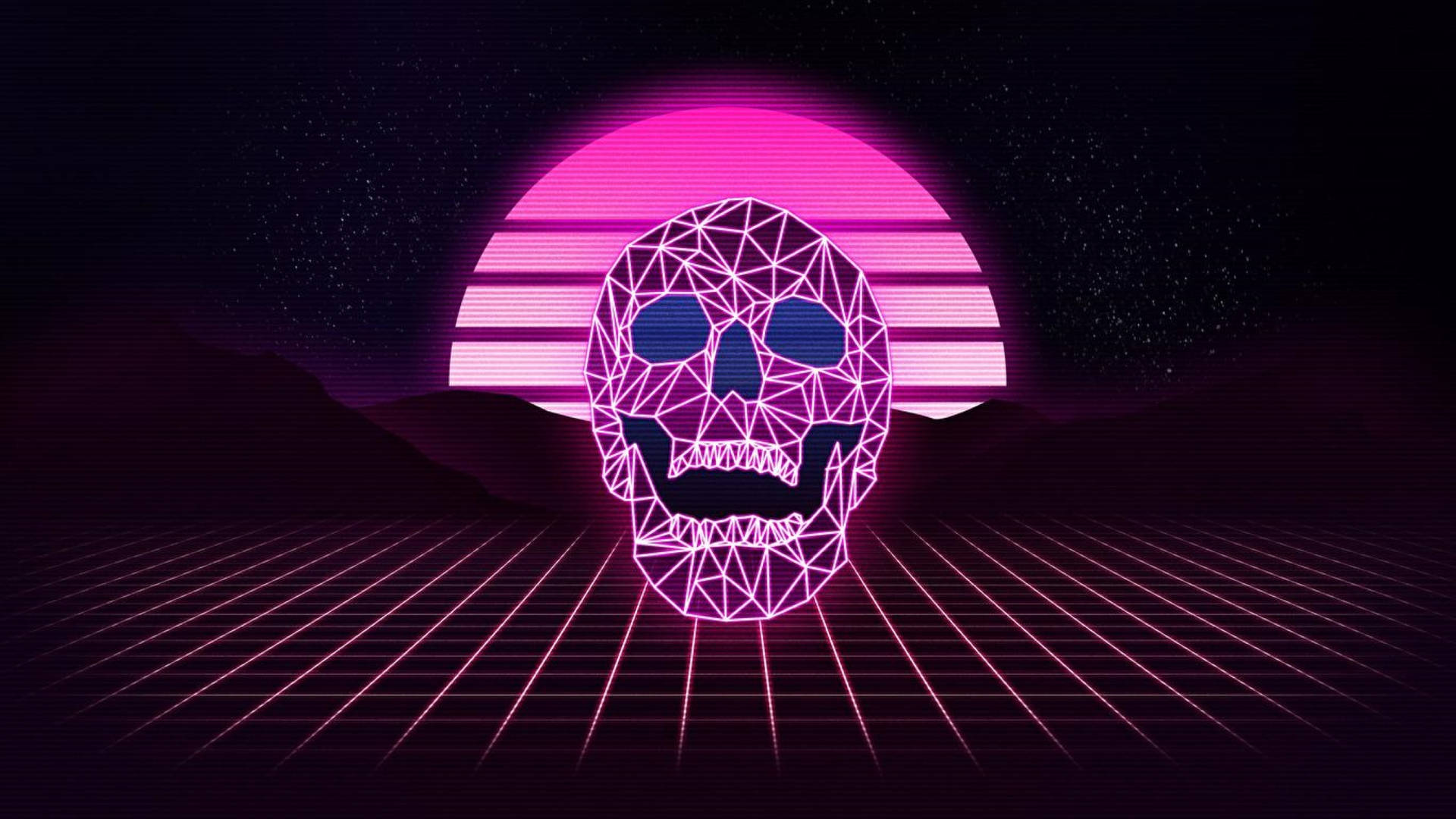 Neon Pink Aesthetic Skull Retro Art