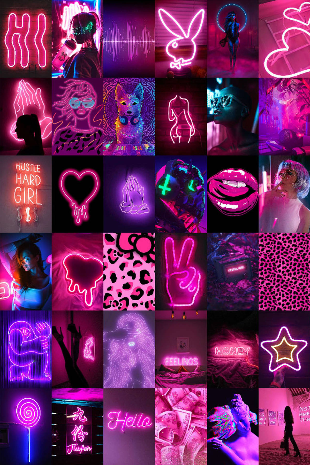 Neon Pink Baddie Grid Collage Wallpaper