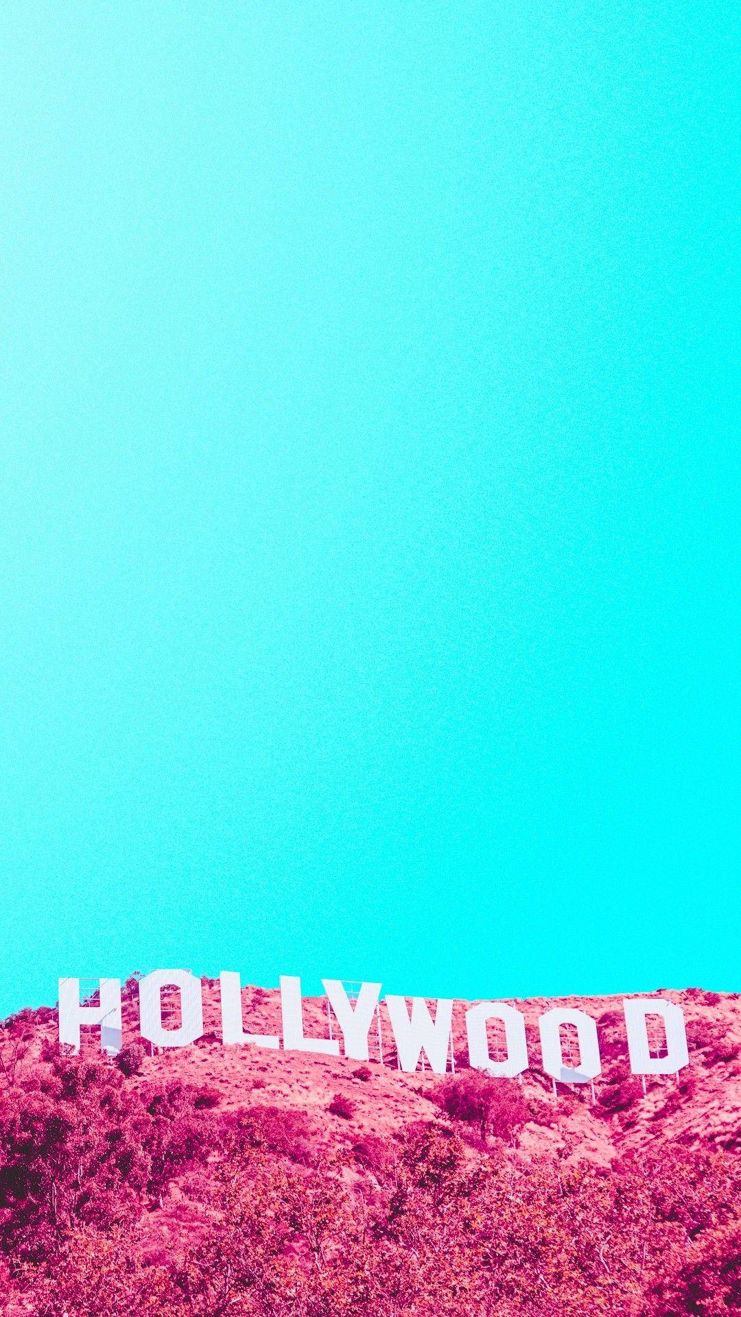 Neon Pink Blue Hollywood Sign Phone Wallpaper