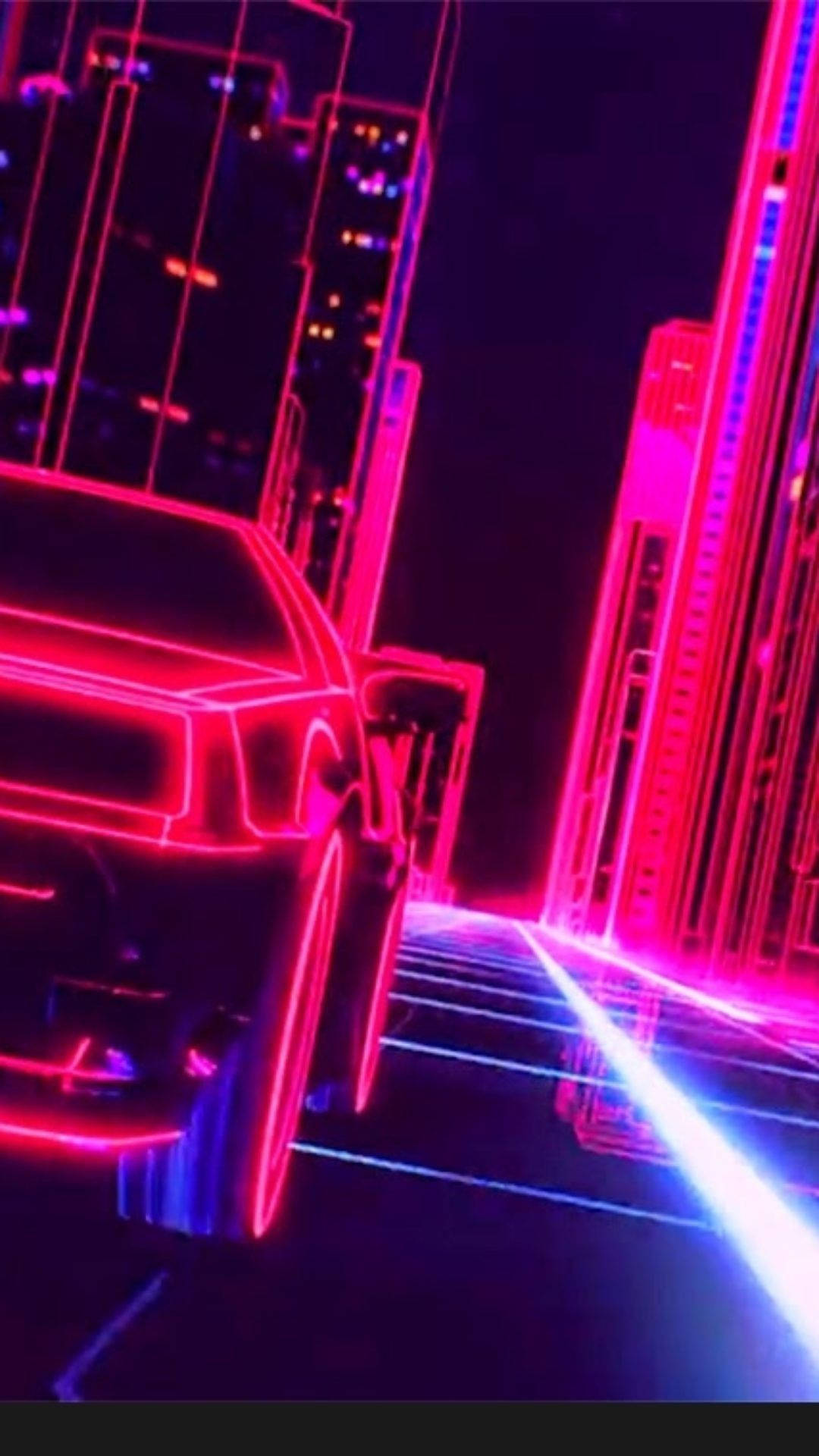 Carrorosa Neon Na Cidade Retrô Como Papel De Parede De Computador Ou Celular. Papel de Parede