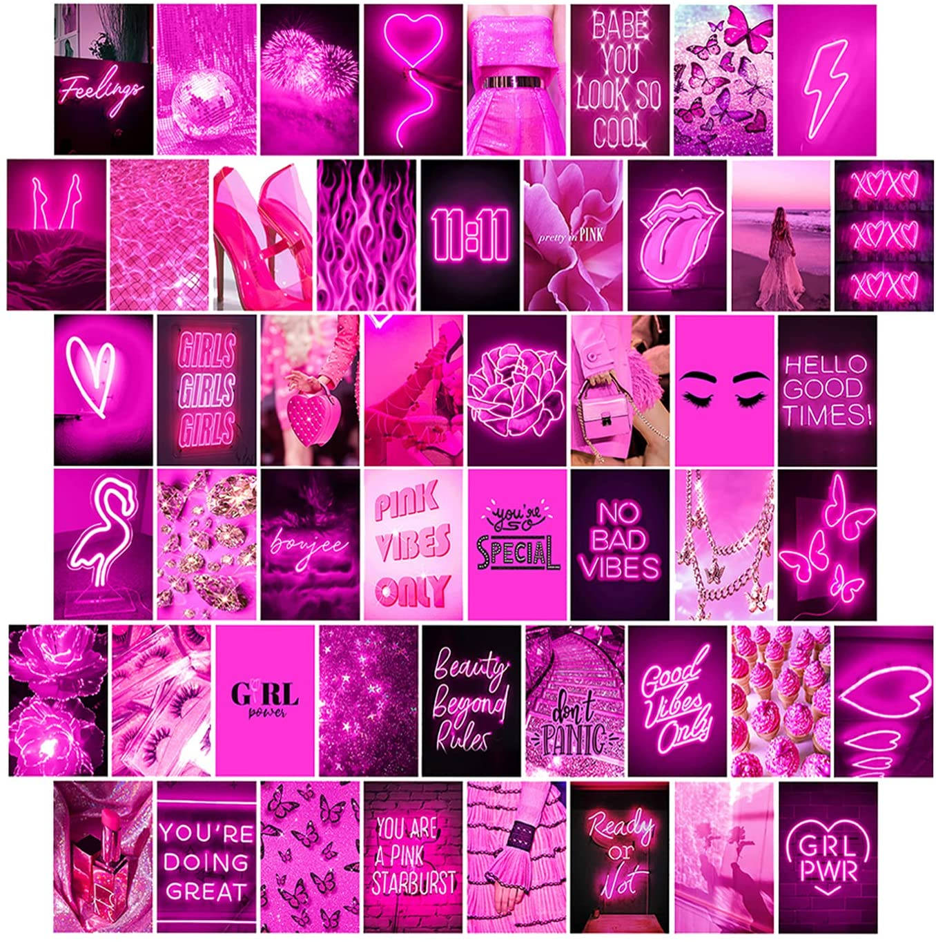 Neon Pink Collage In White Background Wallpaper