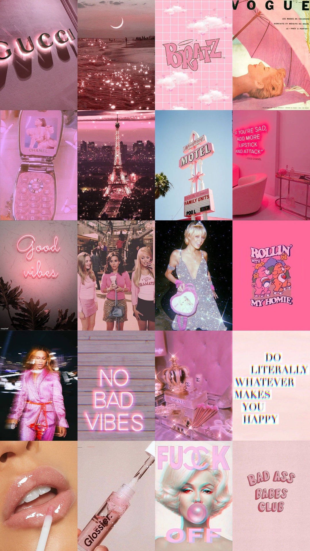 Neon Pink Girly Collage Wallpaper