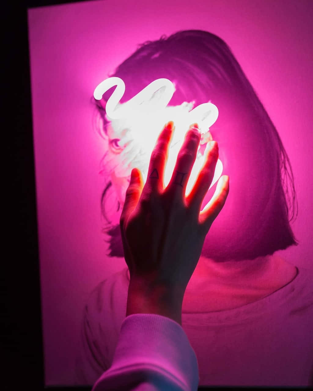 Neon Pink Glow Hand Covering Face Wallpaper