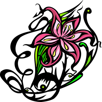 Neon Pink Lily Vector Art PNG