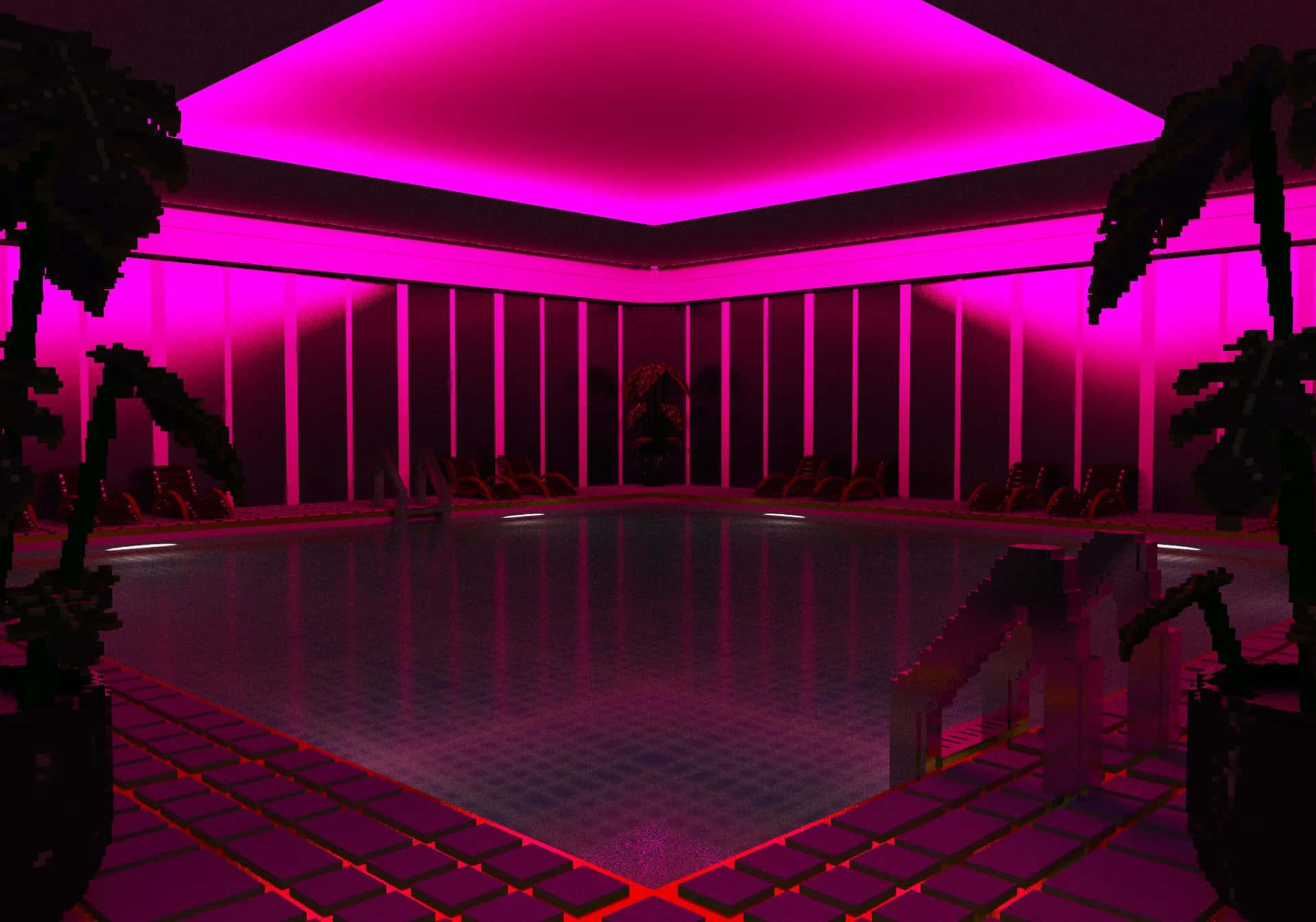 Neon Pink Liminal Space Pool Wallpaper