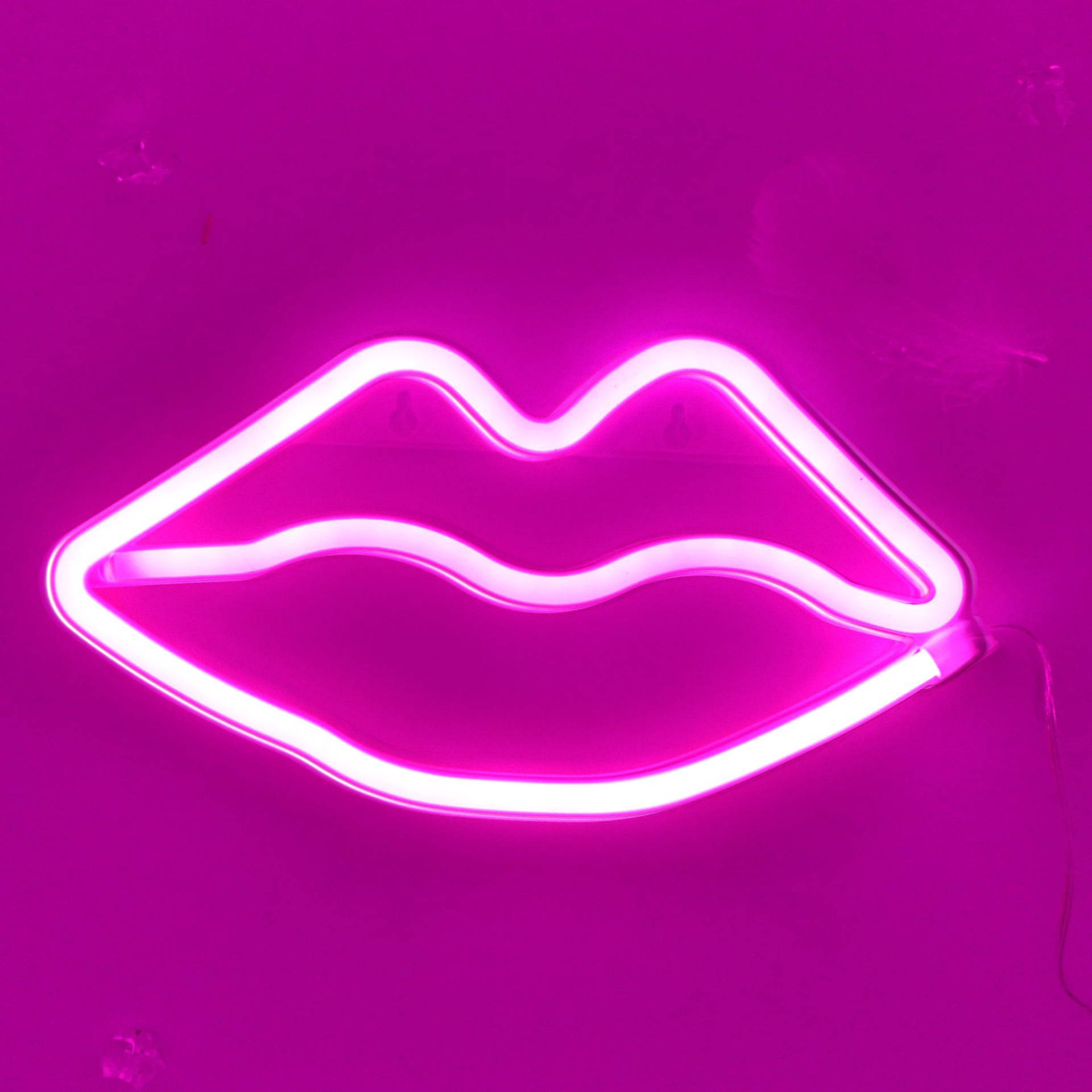 Neon Pink Lips Sign Wallpaper