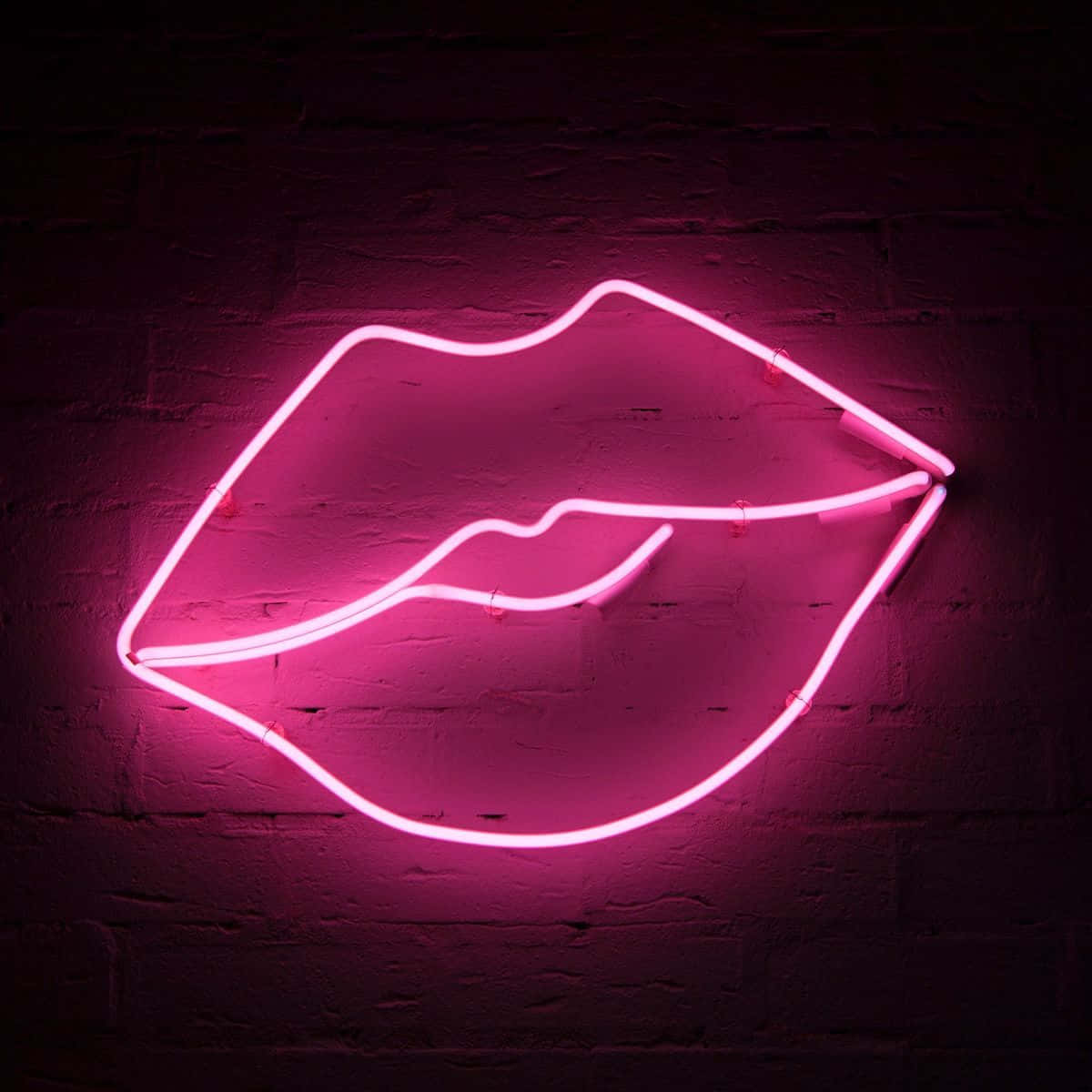 Neon Pink Lips Wall Art Wallpaper