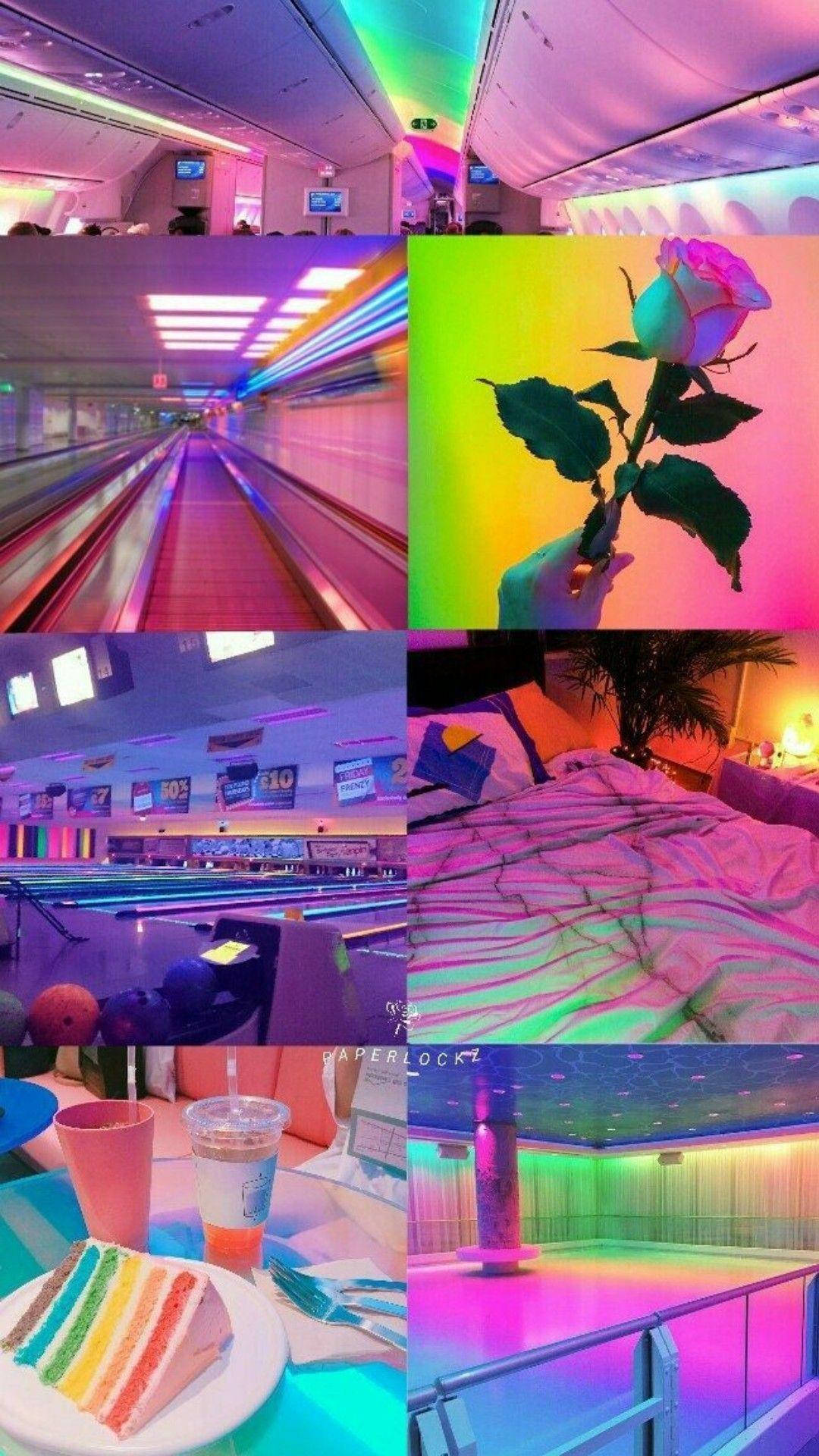 Neon Pink Places Aesthetic Collage Wallpaper