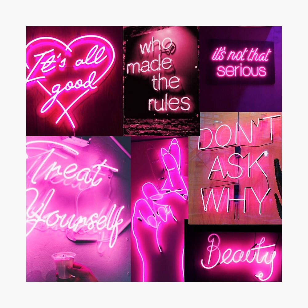 Neon Pink Sign Collage For Desktop Wallpaper