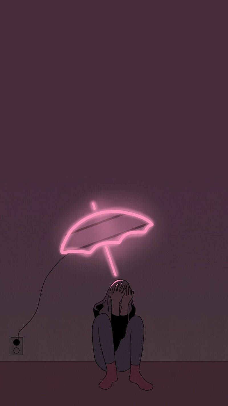Neon Pink Umbrella Girl Aesthetic