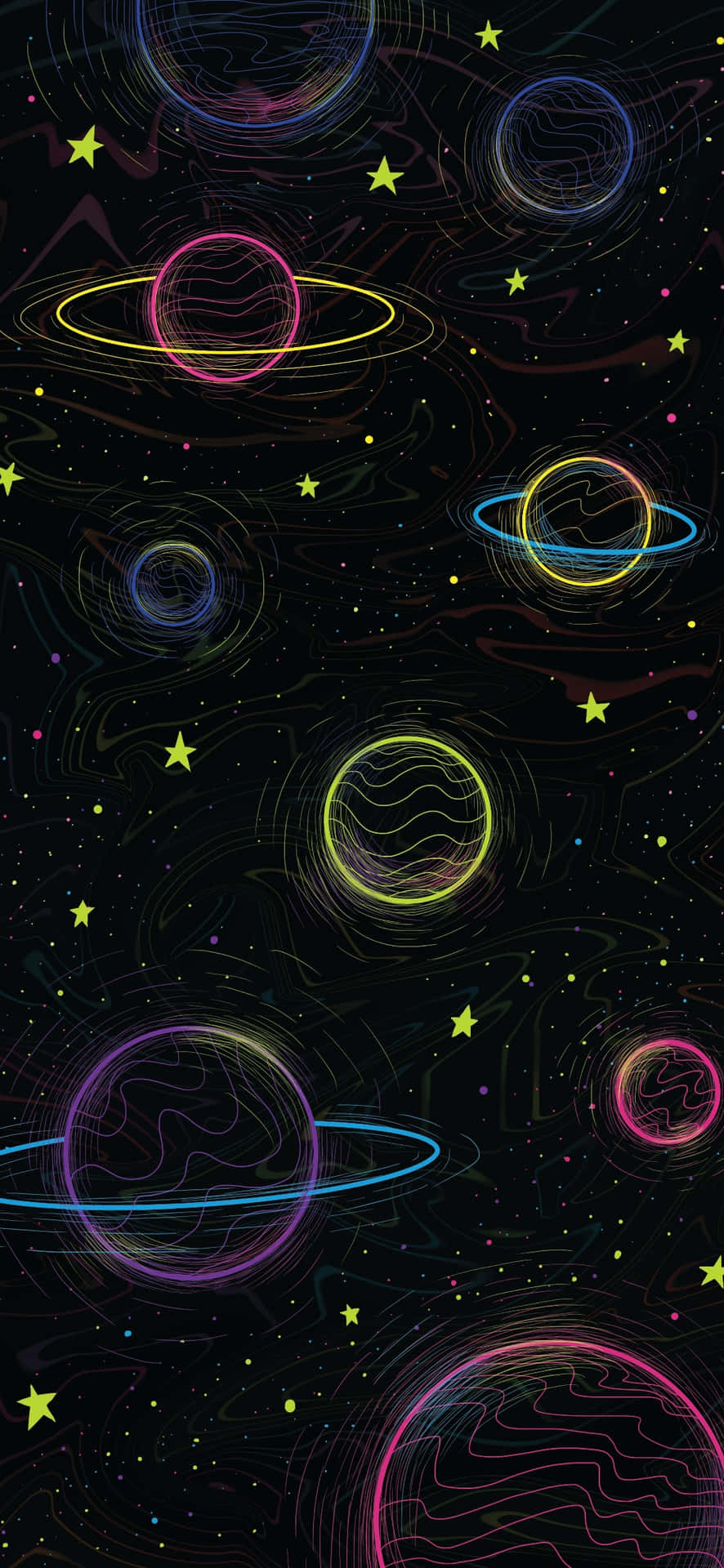 Neon Planets Science Aesthetic Wallpaper