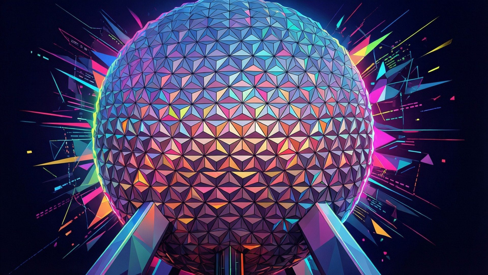 An abstract neon geometric interpretation of the Epcot Ball.