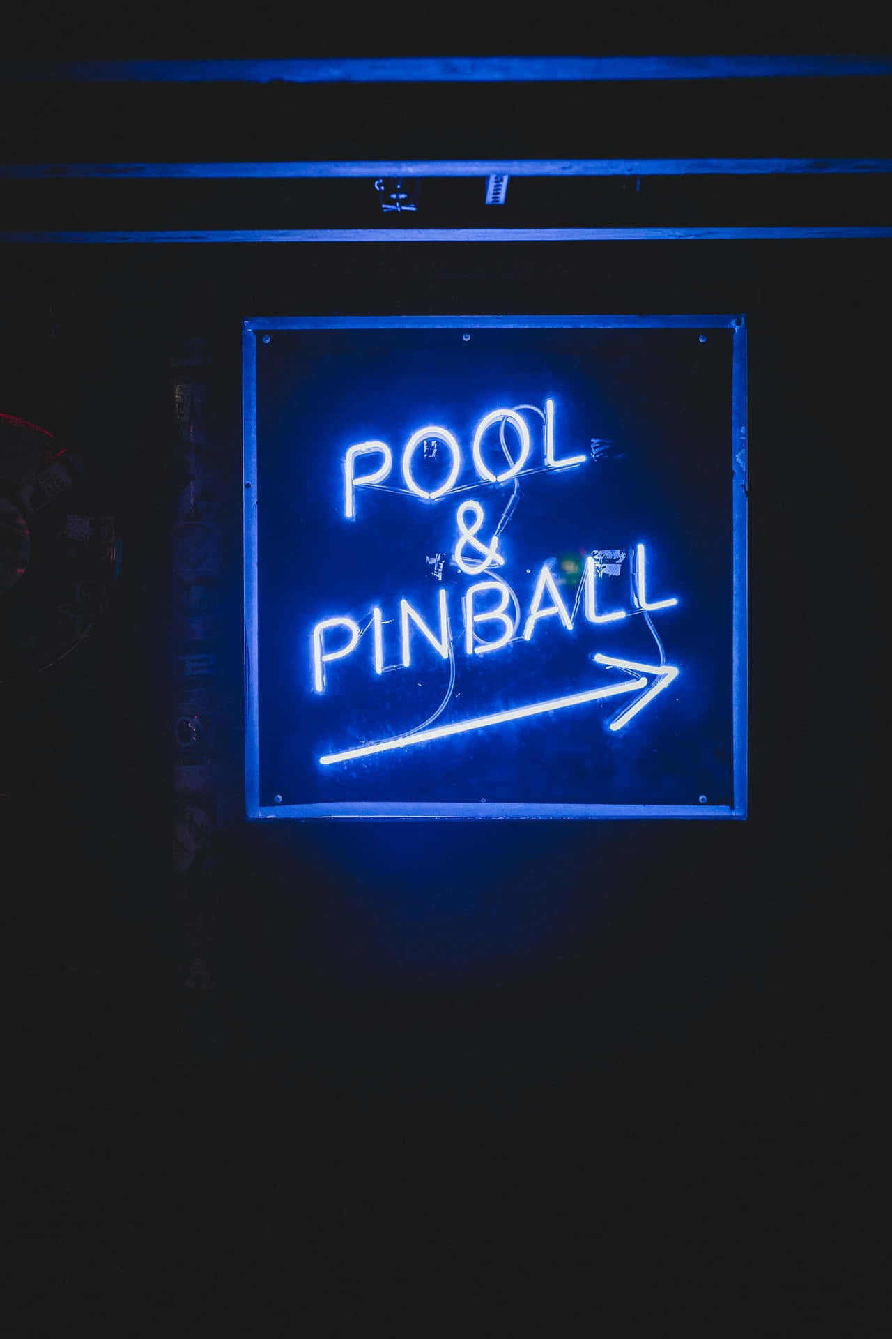 Neon Pool Pinball Sign Dark Blue Aesthetic.jpg Wallpaper