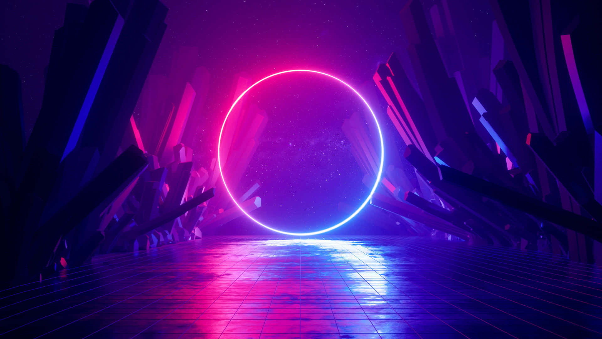 Neon_ Portal_ Among_ Crystals Wallpaper