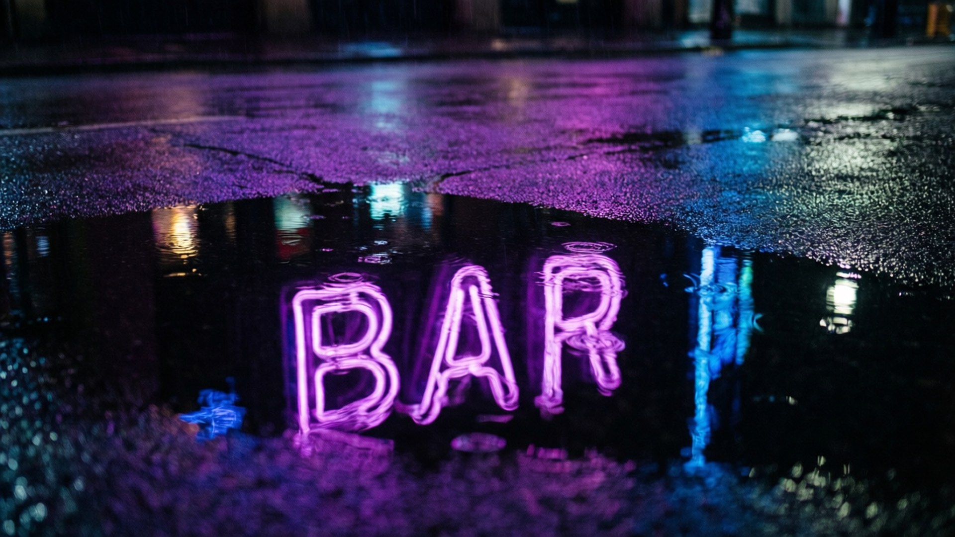 Neon Puddle Reflection Wallpaper