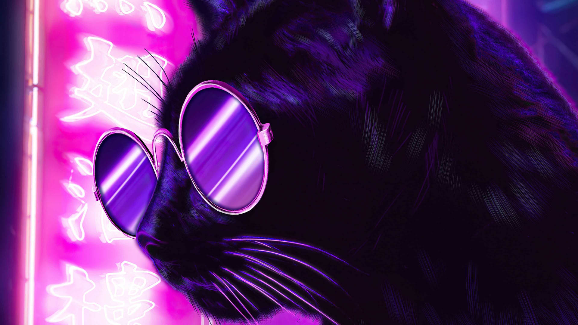 Neon Purple Aesthetic Shaded Cat Wallpaper