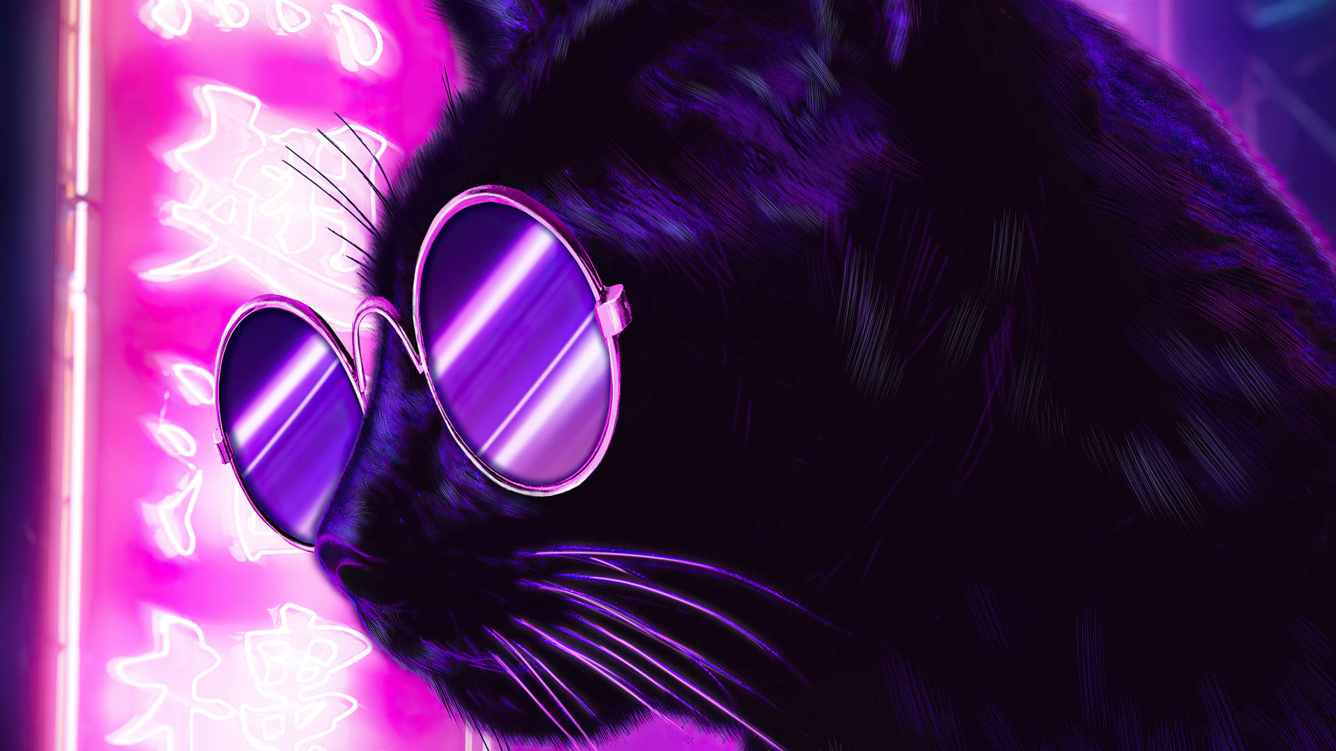 Neon Purple Cat Wallpaper