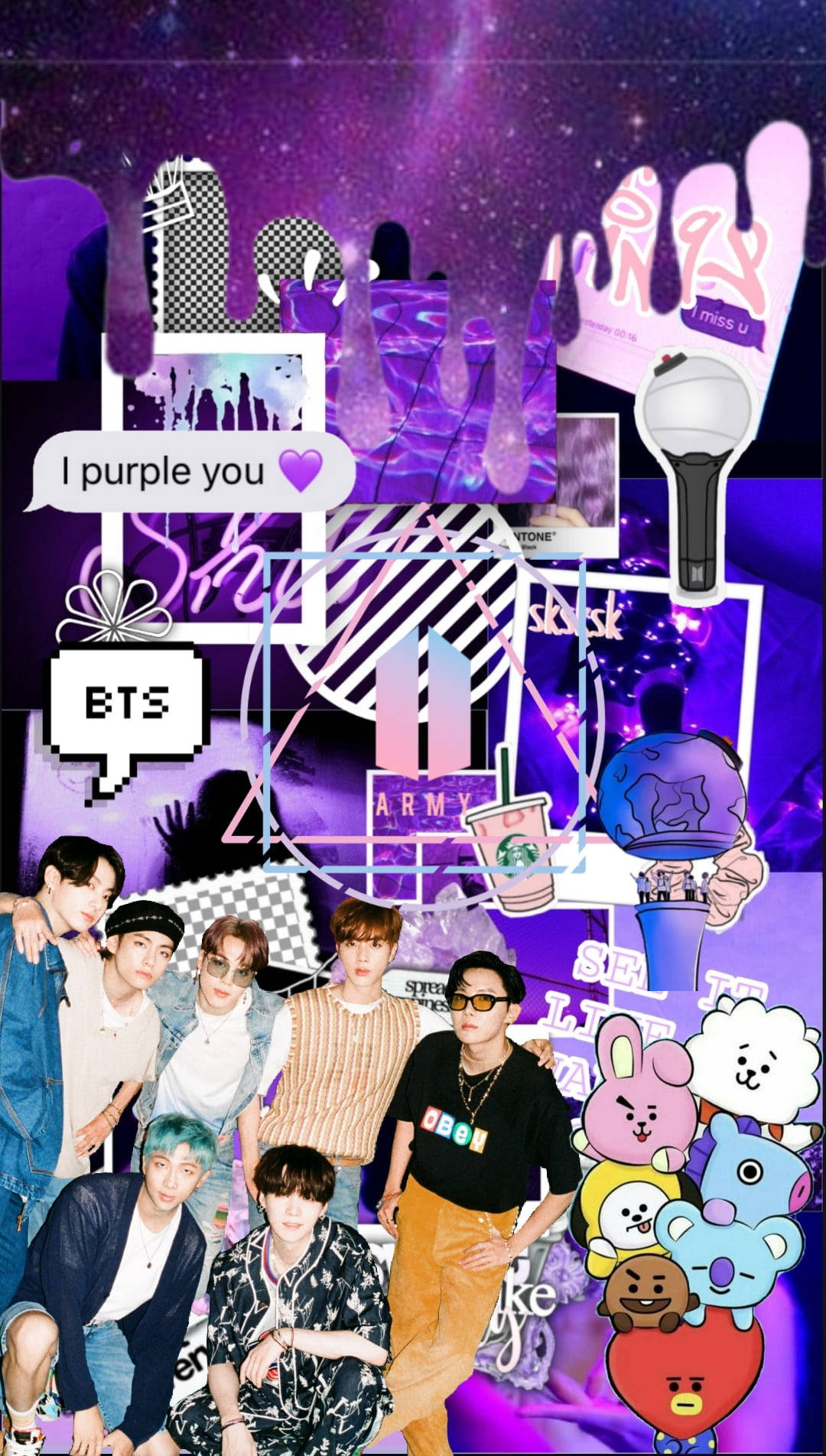 Neon Purple Collage Lockscreen BTS Wallpaper
