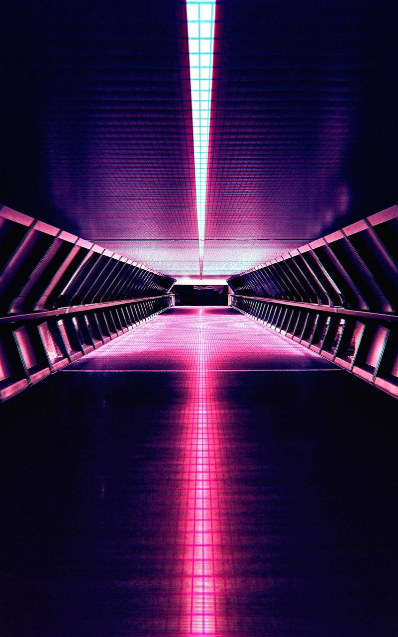 Neon Purple Corridor Aesthetic Tablet Wallpaper