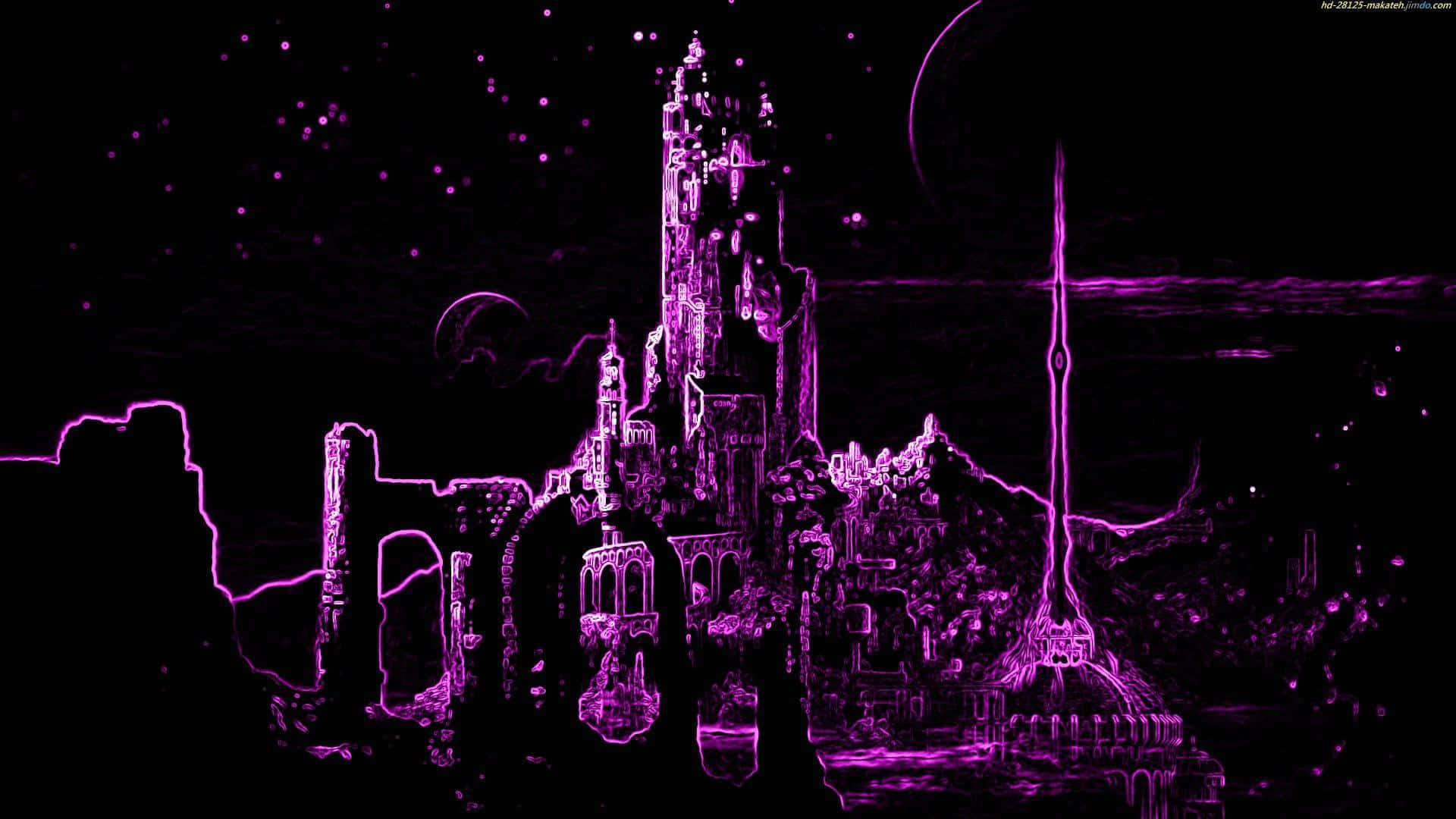 Neon Purple Fantasy Castle Aesthetic Wallpaper