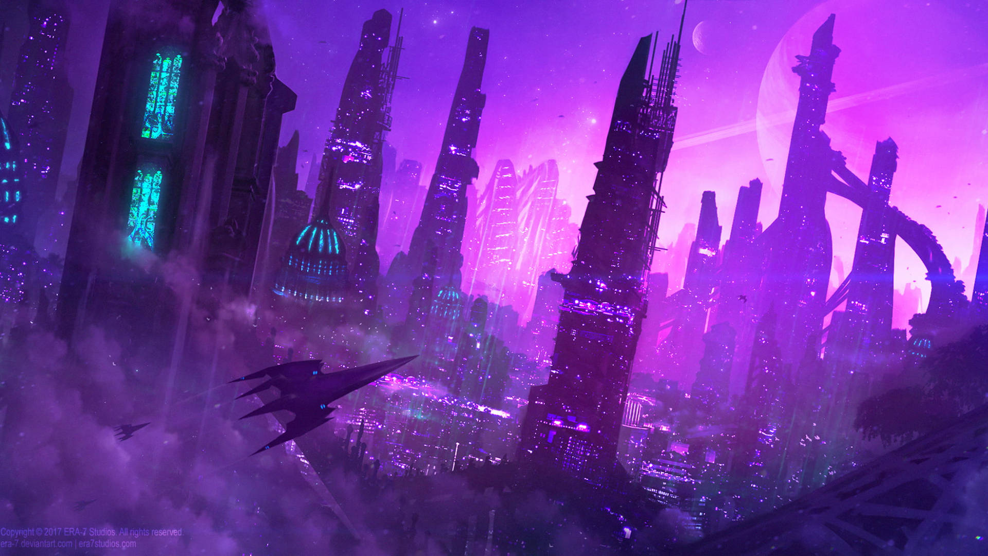Neon Purple Futuristic City Wallpaper