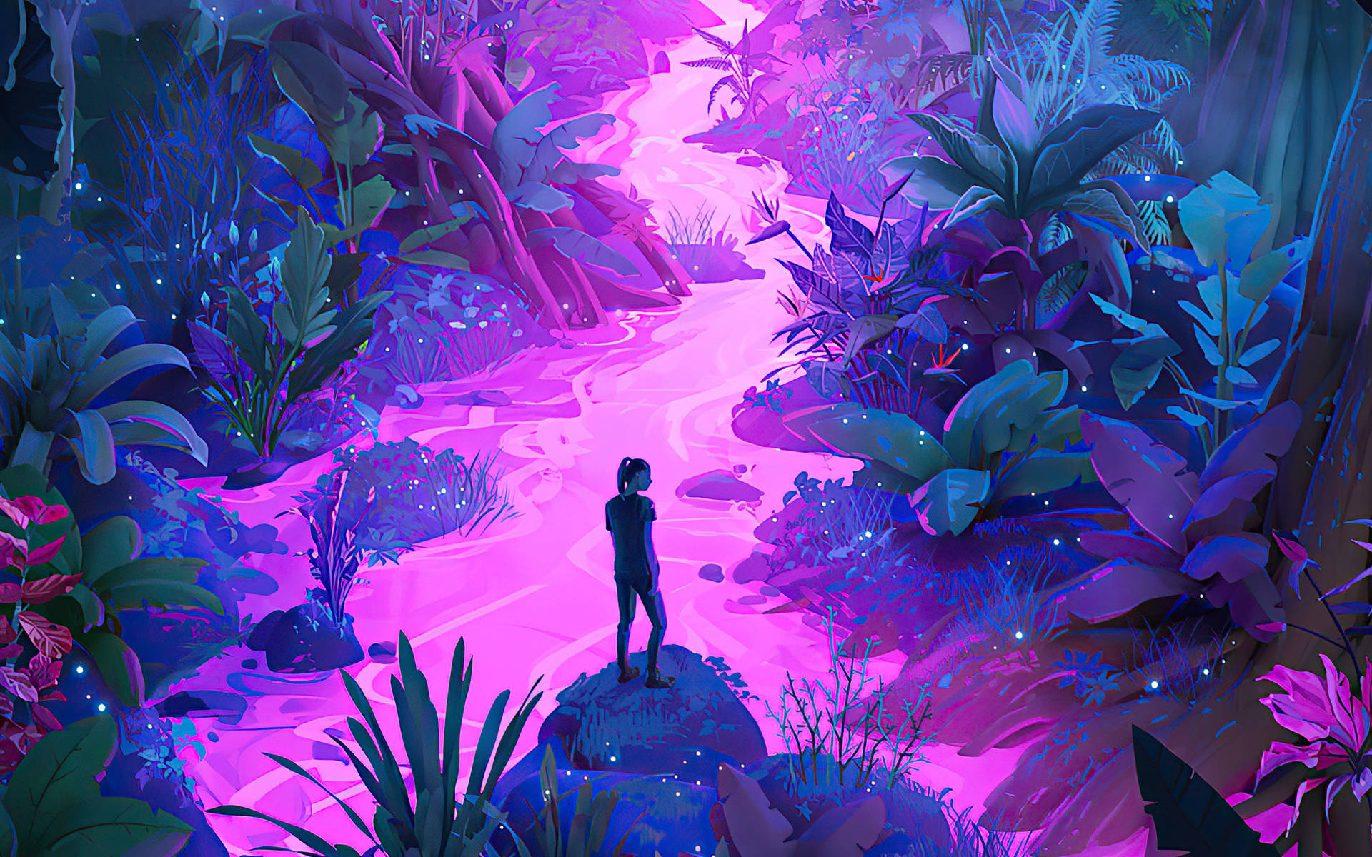 Neon Purple Jungle Graphic Art Wallpaper