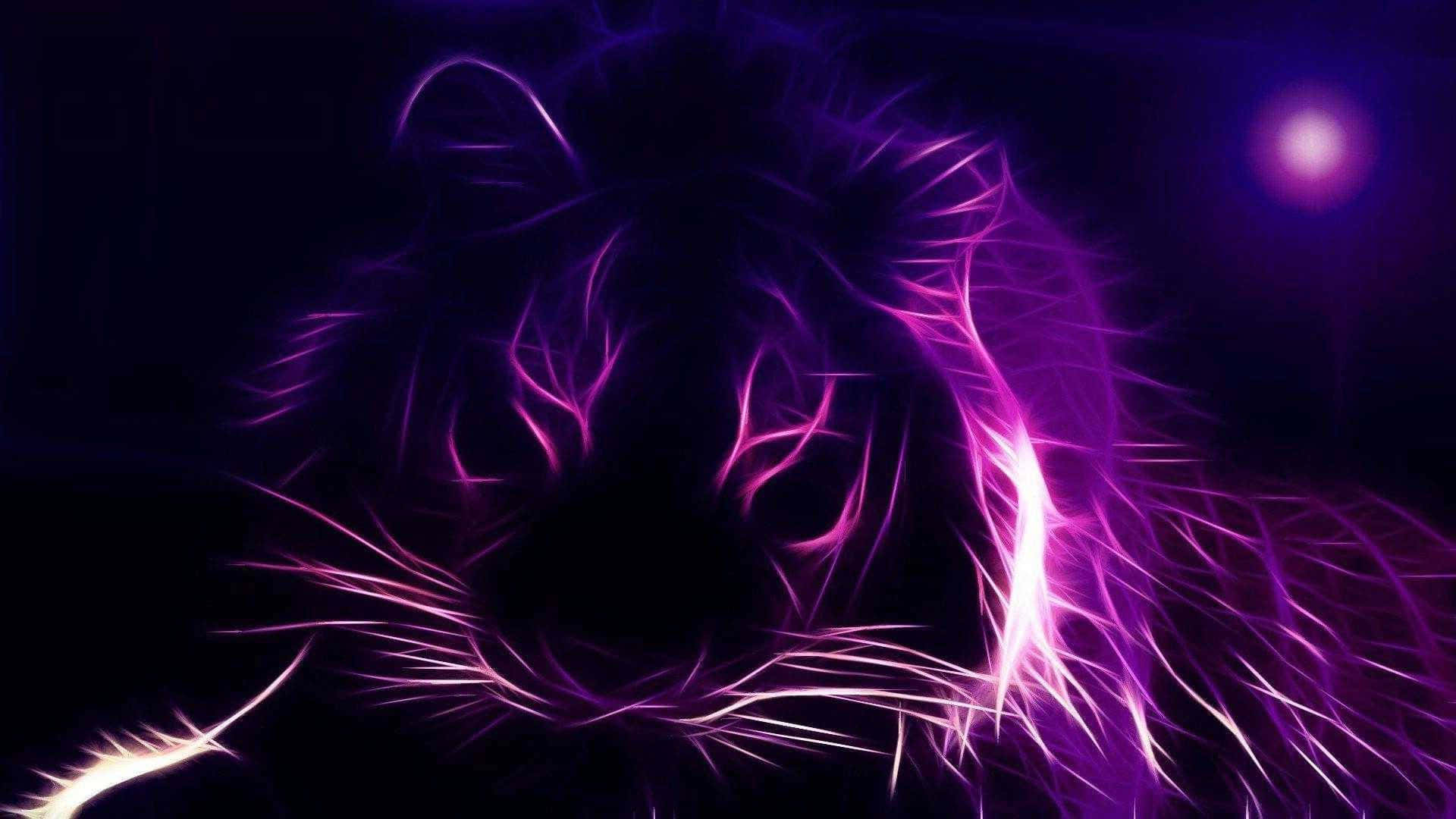 Neon Purple Lion Artwork Wallpaper