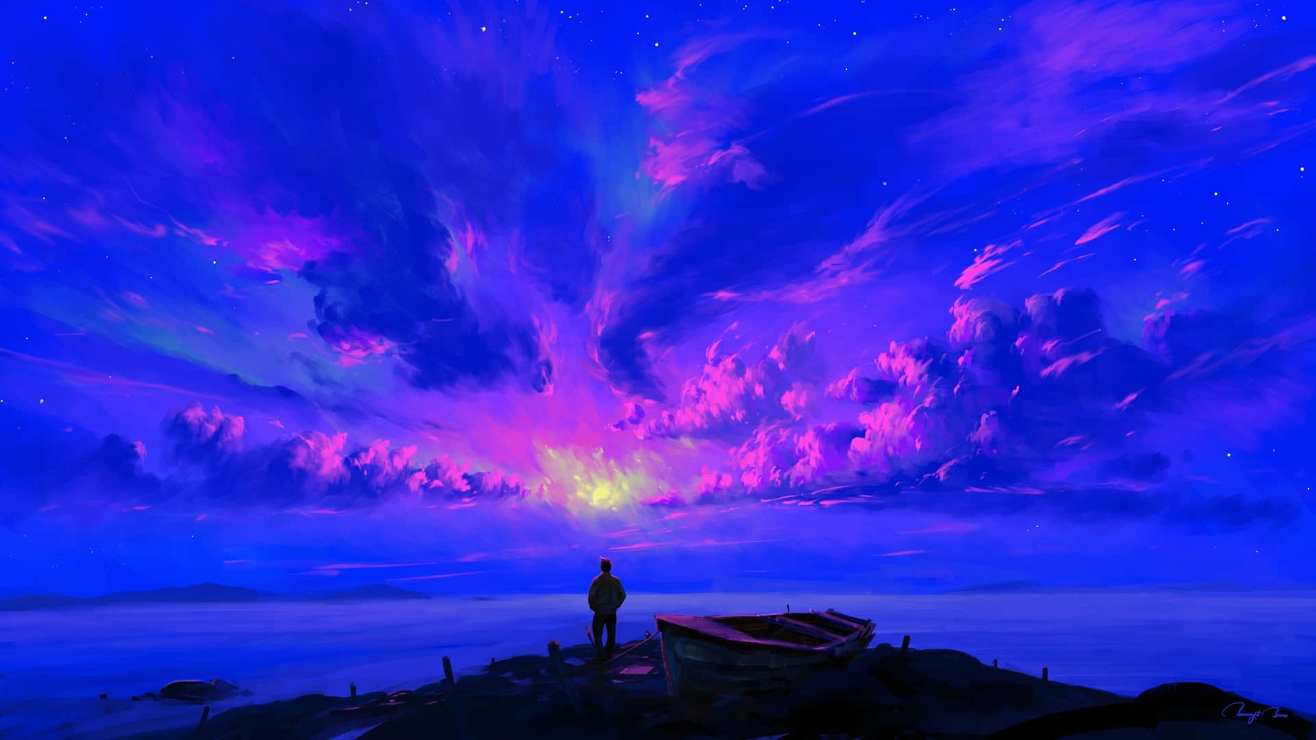 Neon Purple Sunset Cloud Wallpaper