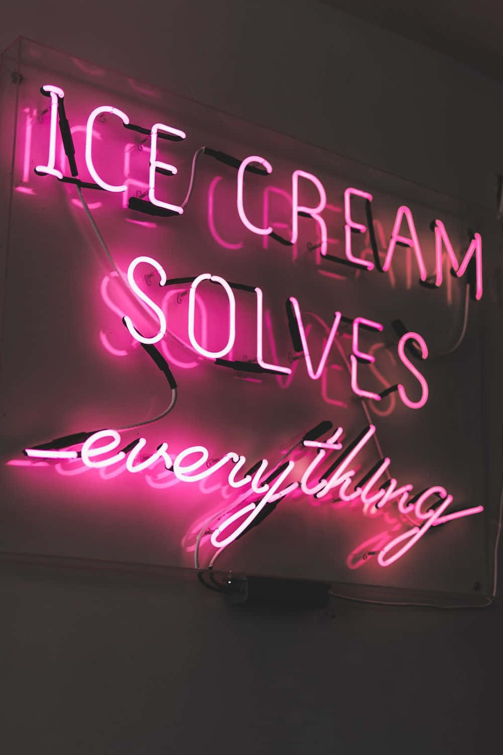 Neon Quotes Pink Ice Cream Solves Everything Background