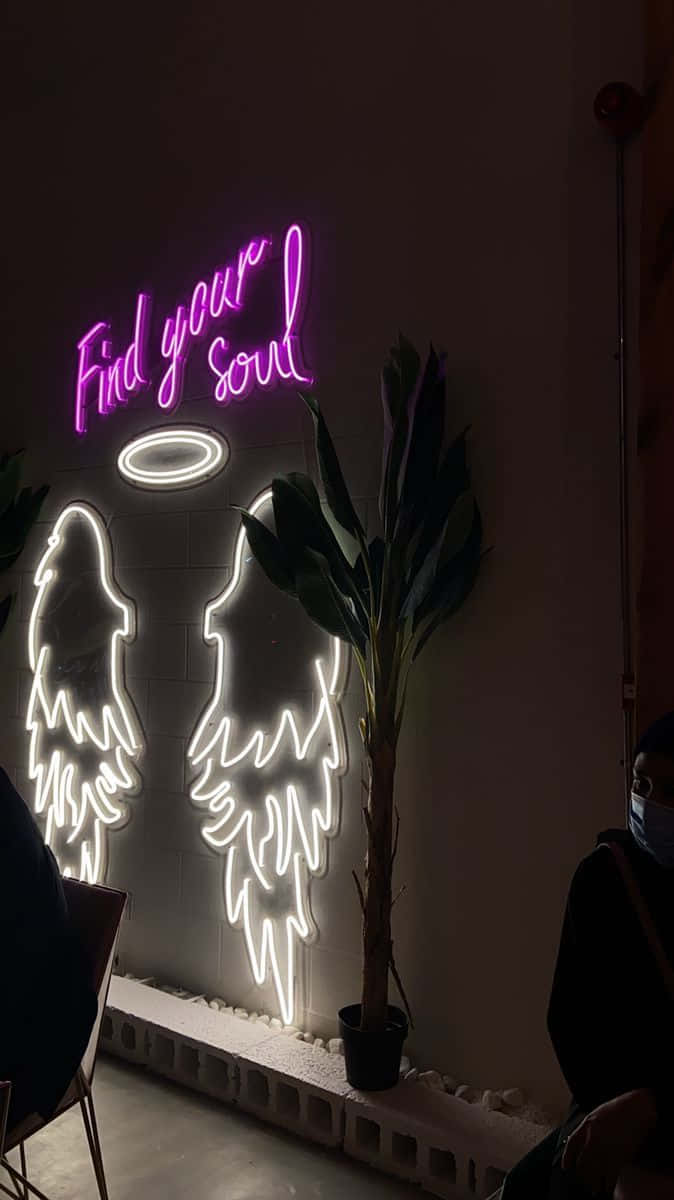 Neon Quotes Find Your Soul Angel Wings Background