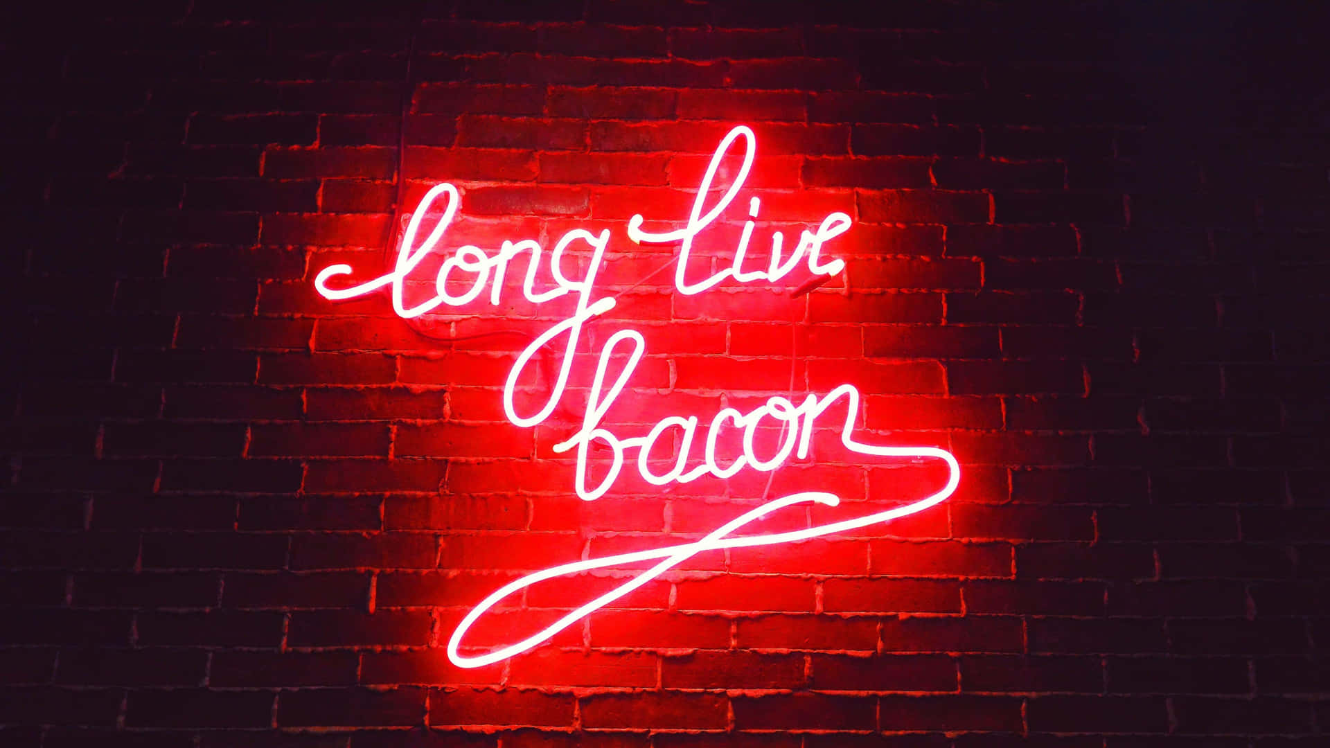 Neon Citater Rød Lang Lever Bacon Tapet Wallpaper
