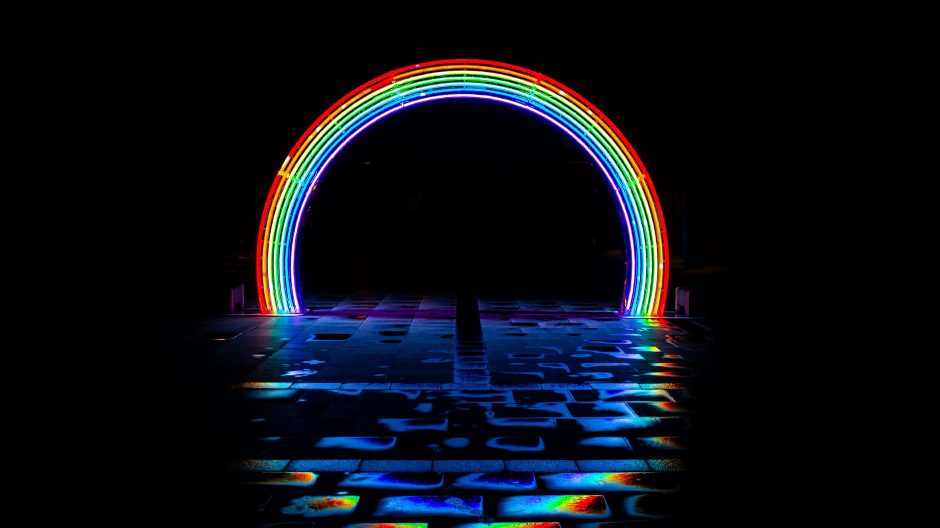 Neon Rainbow Arch Night Wallpaper