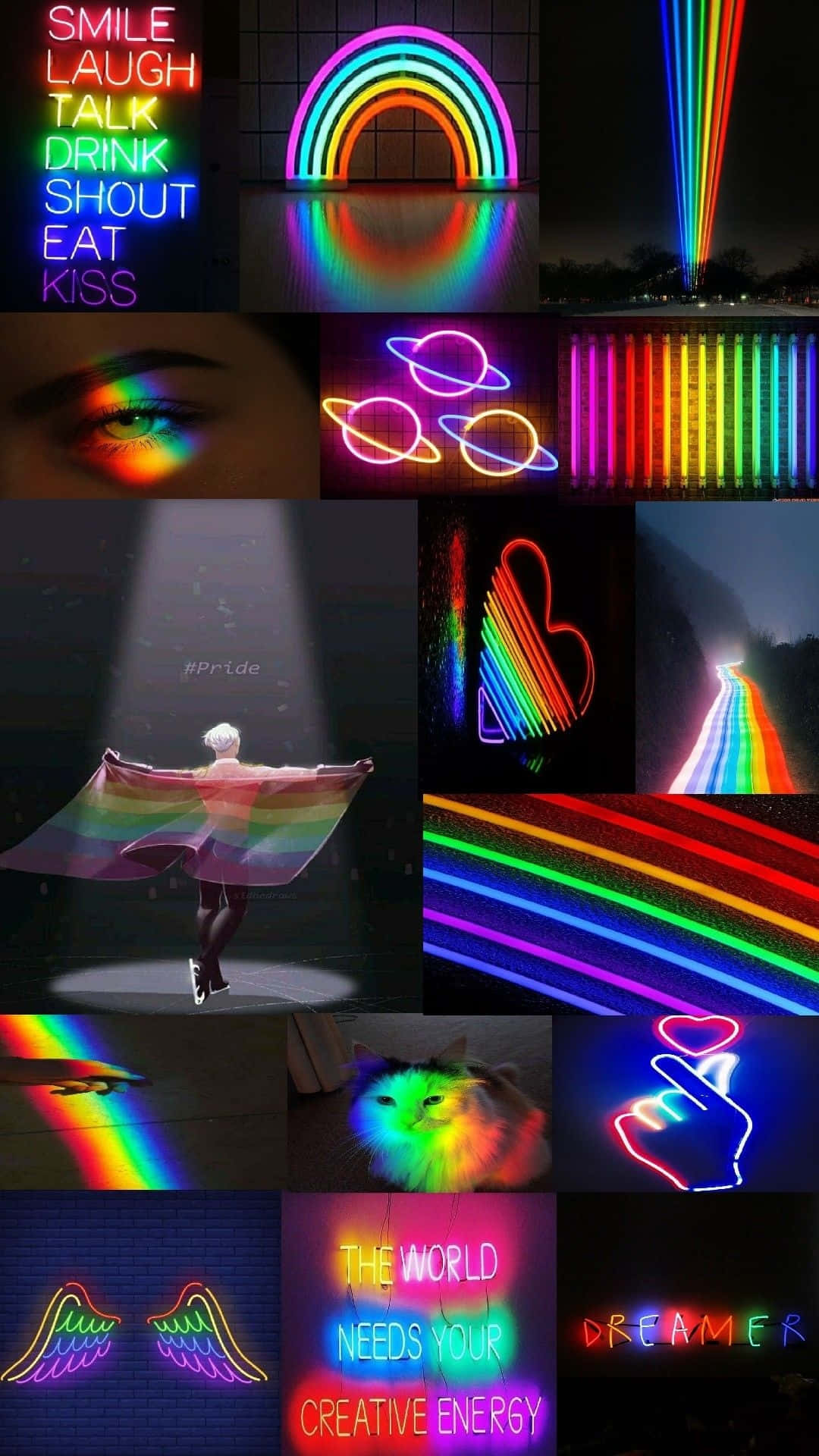 Neon Rainbow Collage Wallpaper
