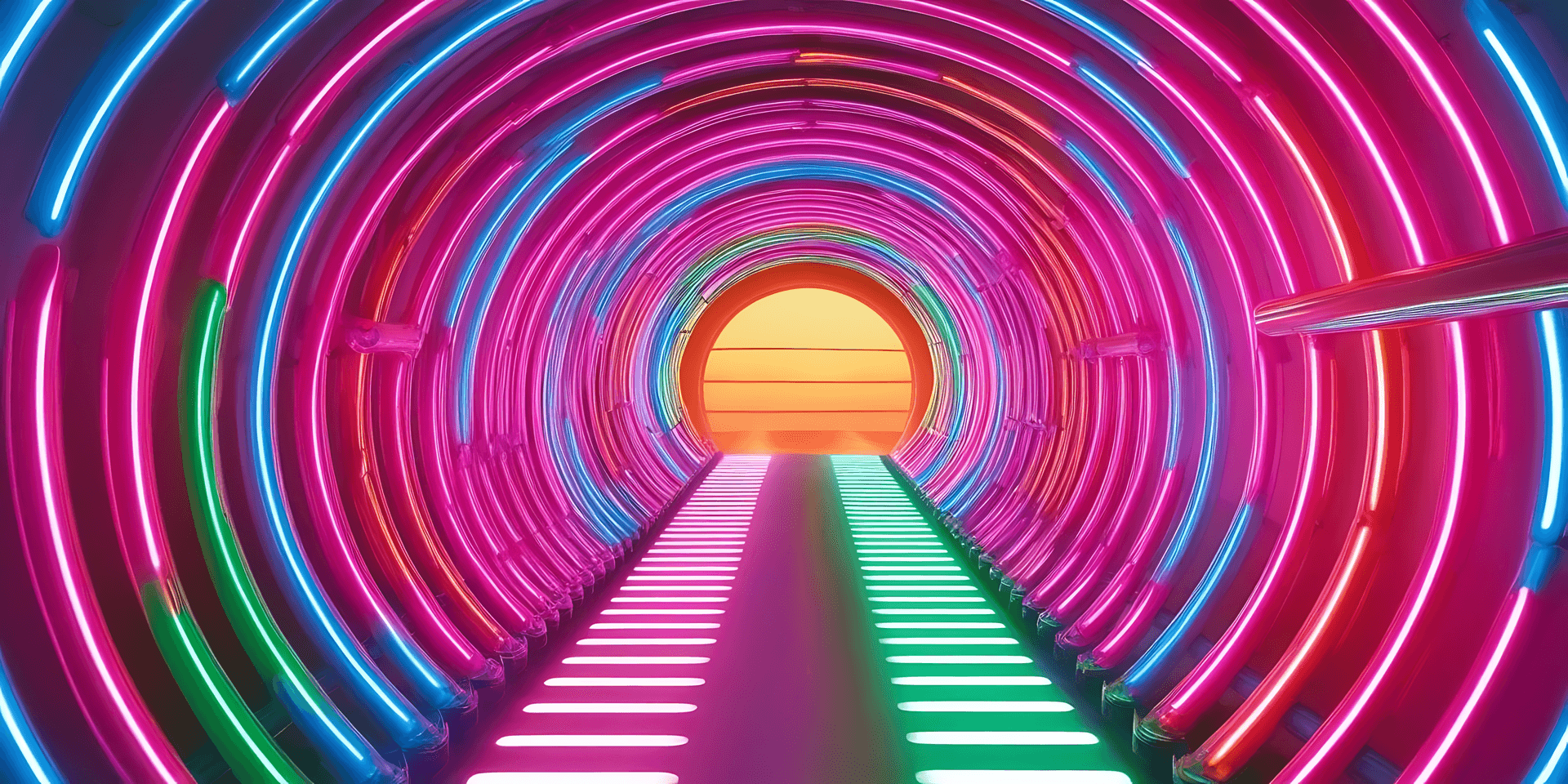 Neon Rainbow Tunnel With Reflections Wallpaper