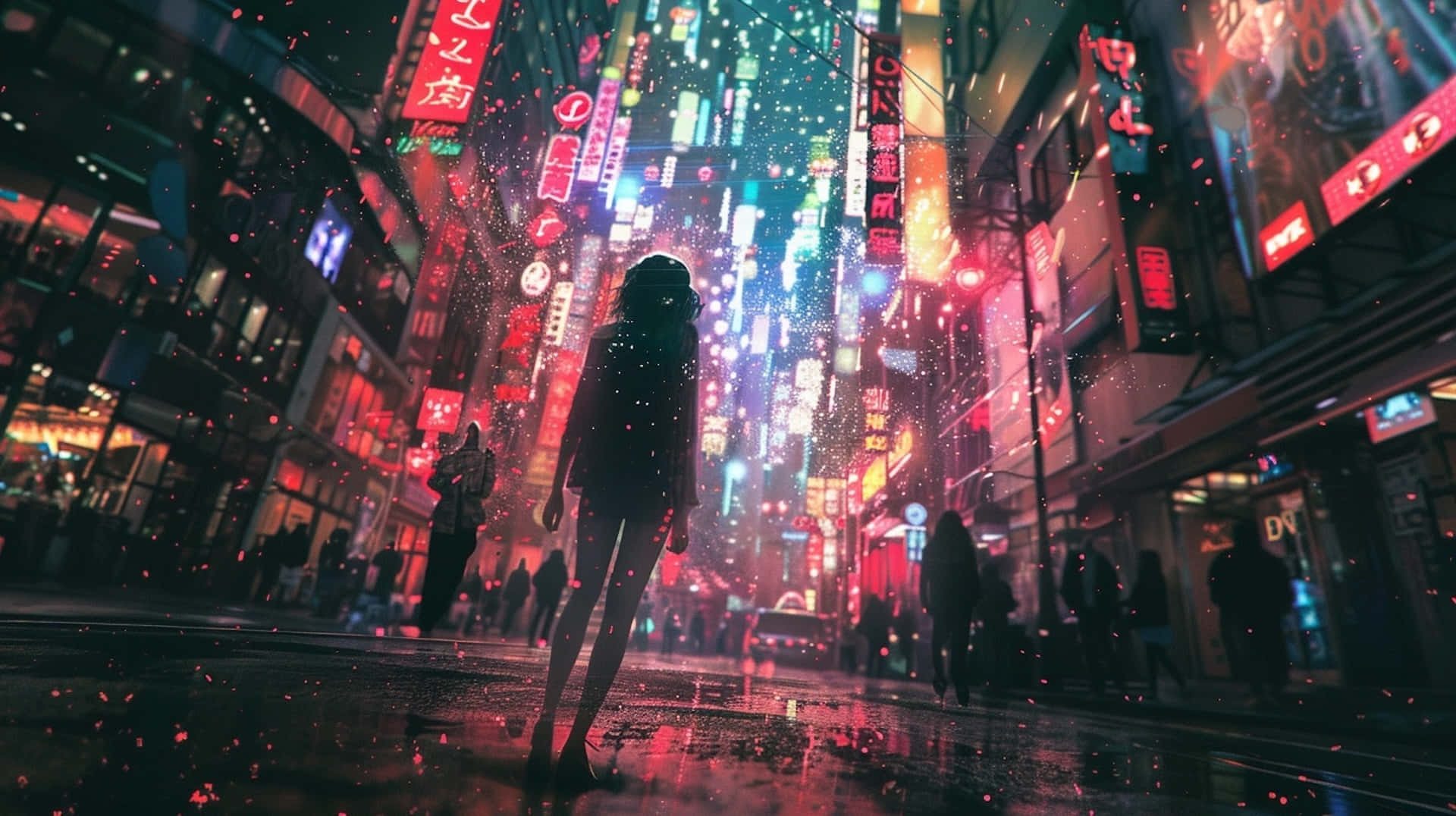 Neon Rainy Night Silhouette.jpg Wallpaper